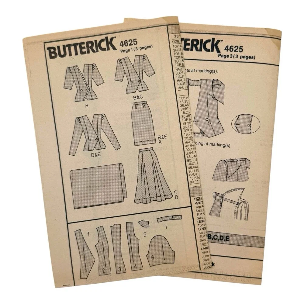 VTG 1990 Butterick Sewing Pattern Misses Top Skirt & Scarf Sz 12-14 #4625